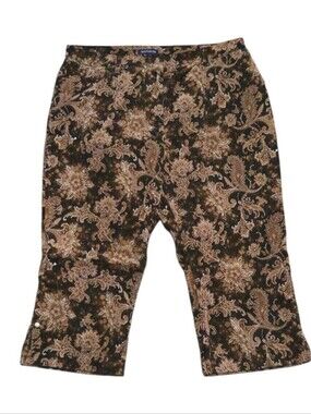 ANN Taylor Casual Summer Brown Floral Retro Women's Capri Corduroy Pant. Size 12
